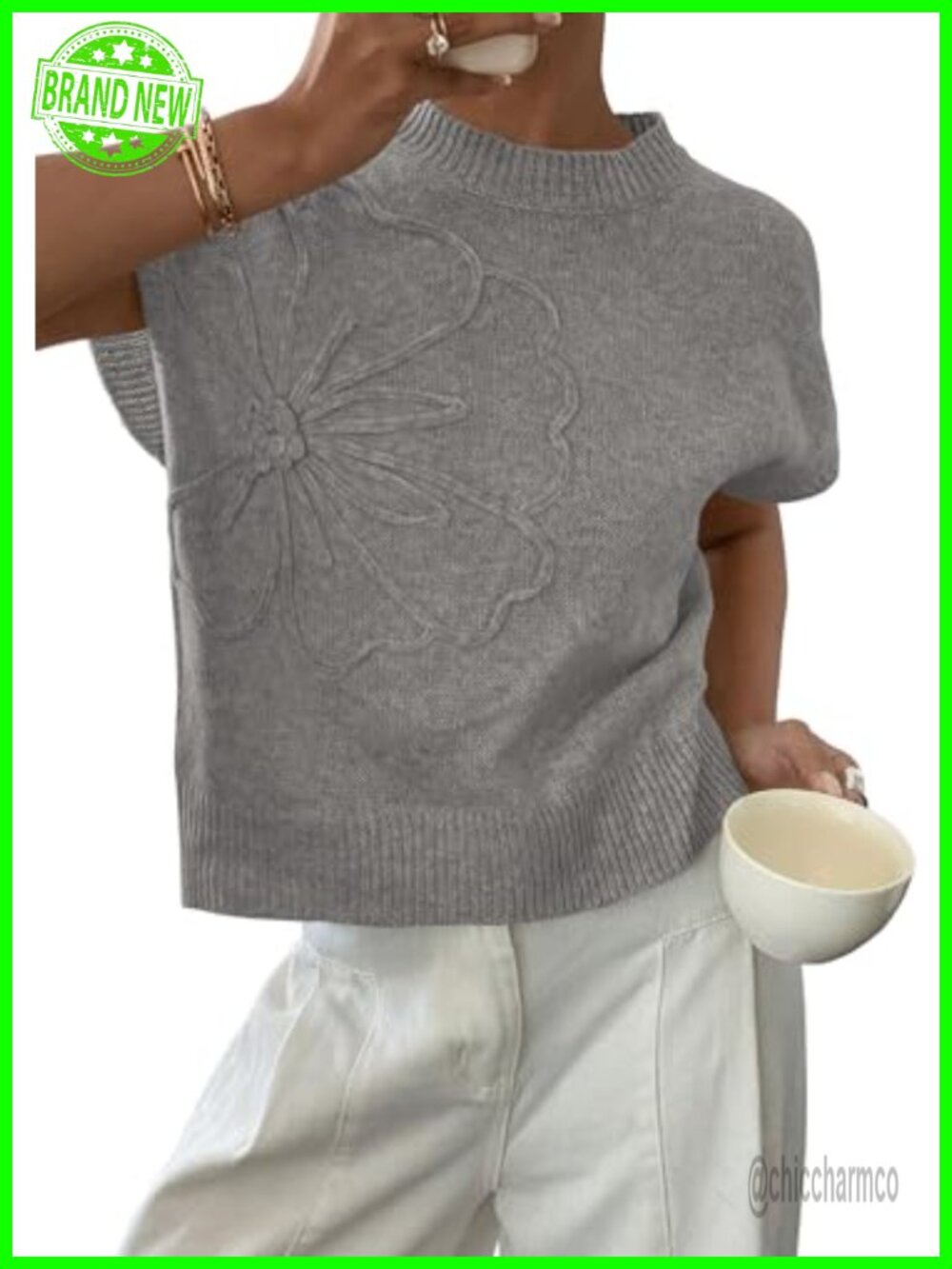 PRETTYGARDEN Women's Knit Cap Sleeve Sweater Vest 3D Flower